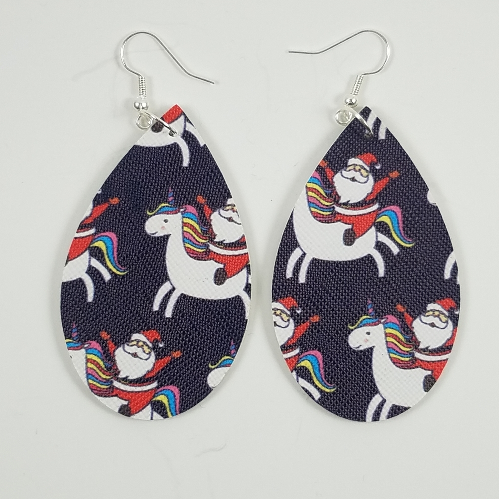 Santa on a Unicorn Faux Leather Christmas - Picture 1 of 1